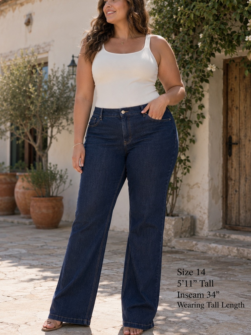 Long Tall Sally Dark Blue Straight Leg Jeans Size 14 Tall Minimalist Denim Chic